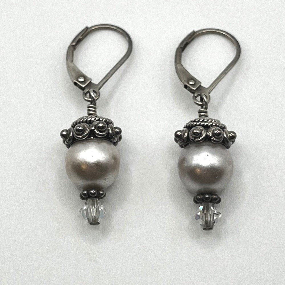 Sterling Silver 925 Pearl Crystal Drop Leverback Earrings Bridal Classic Formal
